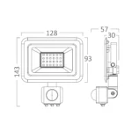 LED Strahler Außen - Flutlicht -  20W - 1620 Lumen - Kaltweiß 6500K - IP54 wasserdicht – mit Bewegungssensor - Fluter Flutlicht Außenstrahler - Schwarz – Bild 4