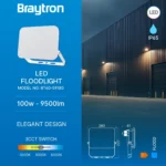 LED Außenstrahler 100W – Flutlichtstrahler - IP65 - 9500lm -  3CCT Farbtemperatur (3000K/4000K/6500K) – Bild 5