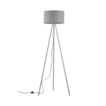 Stehleuchte / Lampe - H:155 cm  - 3-Bein Designleuchte mit satiniertem, lichtstreuendem Kunststoffschirm & Chrombeinen  - E27 - Grau